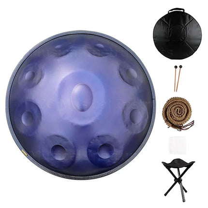 Handpan bleu avec accessoires, housse, baguettes, sangle et tabouret, Sonora-Mundi