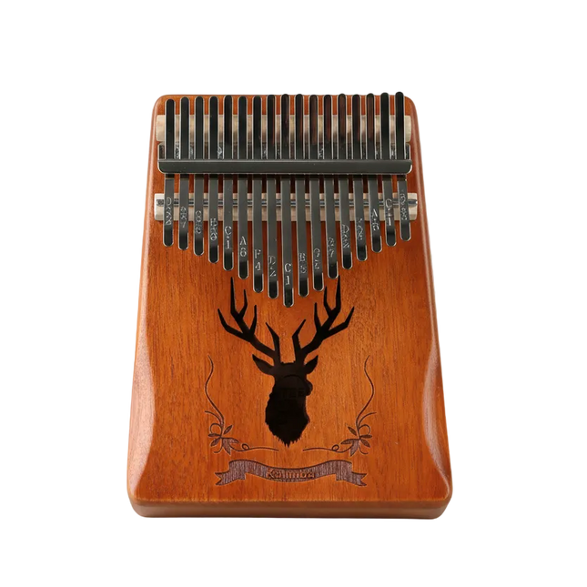 Kalimba en bois Sonora-Mundi motif cerf, instrument à lamelles, fond noir
