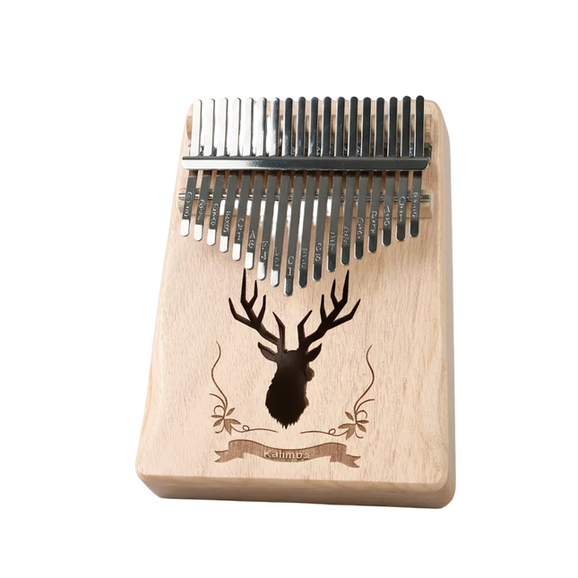 Kalimba en bois Sonora-Mundi avec motif de cerf gravé, instrument de musique africain.