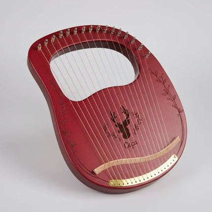 Lyre en bois rouge gravée d'un cerf, instrument à cordes, Sonora-Mundi