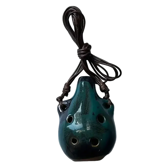 Ocarina bleue en céramique Sonora-Mundi avec cordon, instrument de musique artisanal