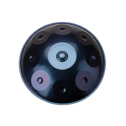 Handpan métallique rond, reflets noirs et violets, instrument de musique Sonora-Mundi