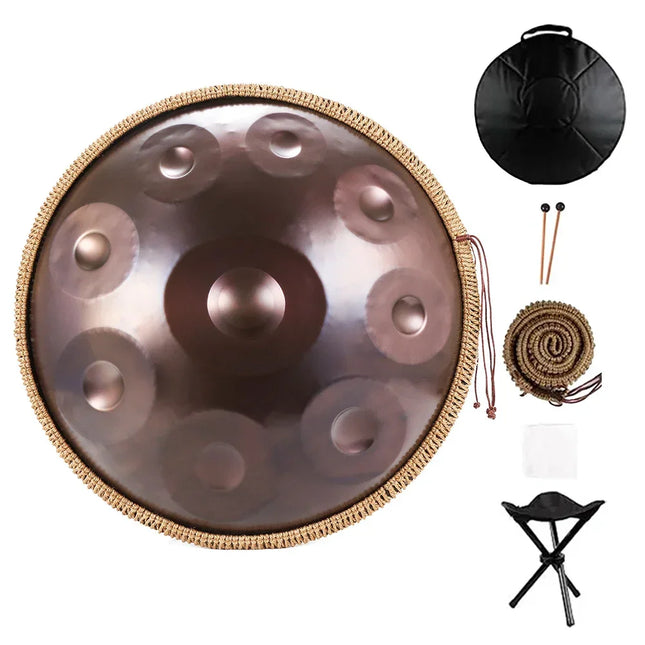 Handpan métal marron Sonora-Mundi avec housse, baguettes, tapis et siège pliant