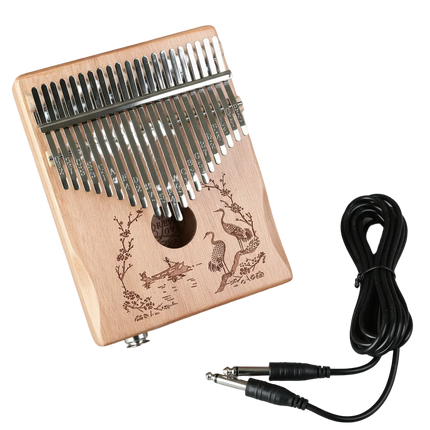 Kalimba Sonora-Mundi en bois avec gravure d'oiseaux et câble jack, instrument à lamelles