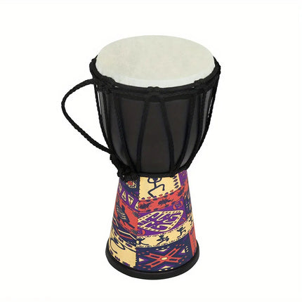 Djembe africain coloré avec motifs tribaux, instrument musical Sonora-Mundi