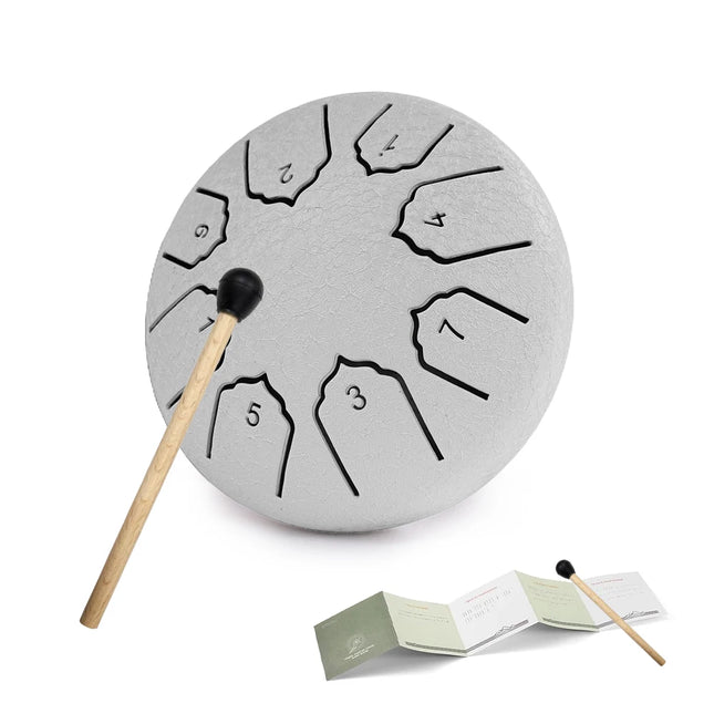 tambour tongue drum gris Sonora-Mundi avec mailloche et livret éducatif