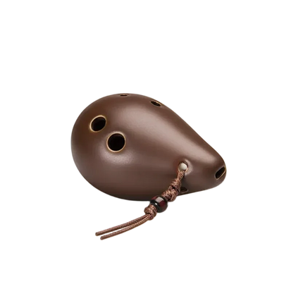 Ocarina marron en céramique Sonora-Mundi avec cordon décoratif