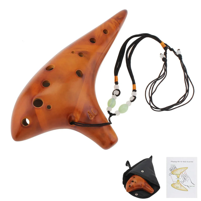 Ocarina en céramique marron avec cordon, accessoires et notice, Sonora-Mundi