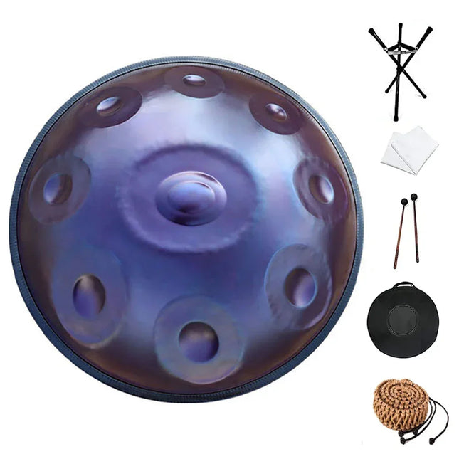 Handpan violet avec accessoires, support, baguettes et housse, Sonora-Mundi