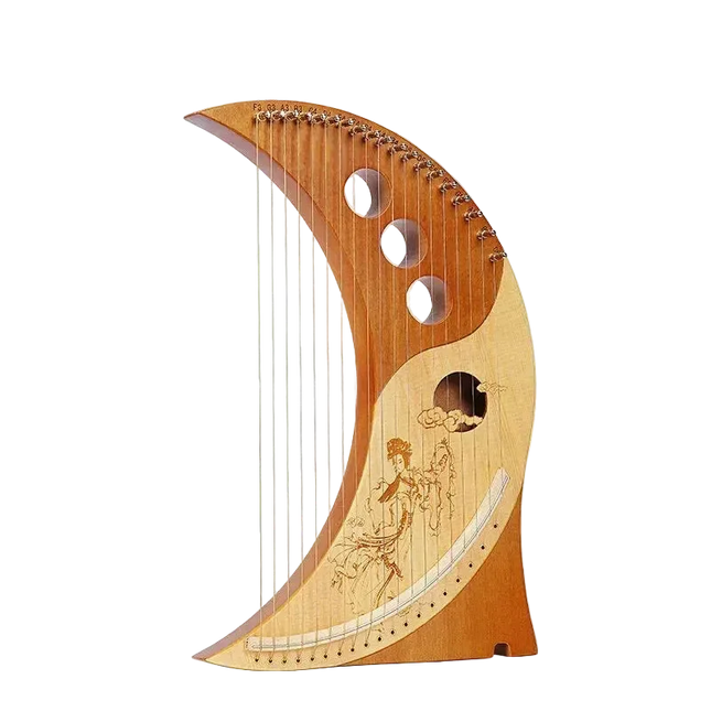 Lyre en bois en forme de croissant avec gravure artistique, instrument de musique Sonora-Mundi