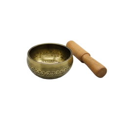 Bol tibétain doré gravé avec maillet en bois, Sonora-Mundi, méditation et relaxation