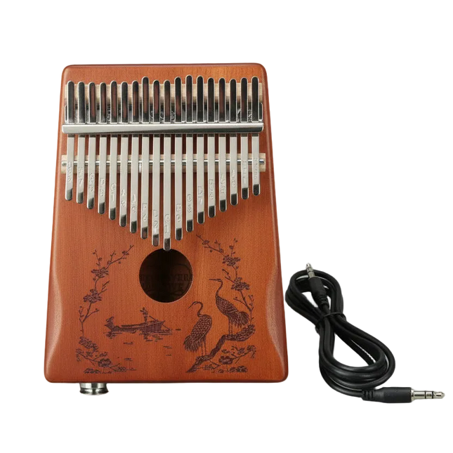Kalimba bois Sonora-Mundi gravée oiseaux, câble audio inclus, instrument musique africain