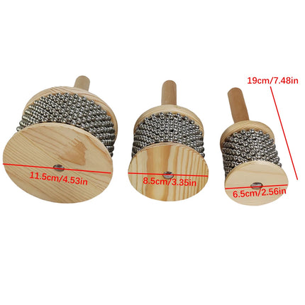 Trois cabasas percussions en bois avec chaînes métalliques, différentes tailles, Sonora-Mundi